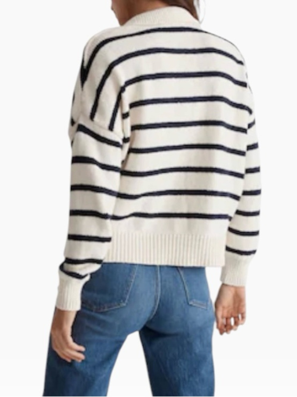 Madewell Dedham Striped Polo Sweater Anique Cream Stripe Size Small - Picture 3 of 8